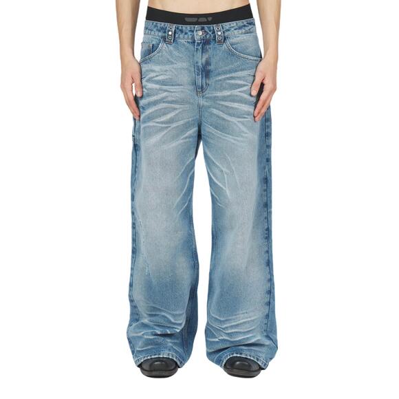 NEW TRENDT VISION men's baggy whisker wash denim jeans in blue